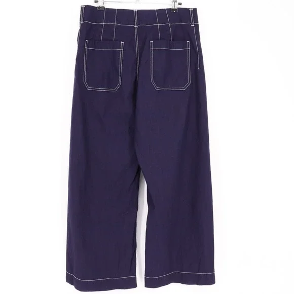 Maeve Women's The Colette Wide Leg Cropped Pants Size 30 Navy Contrast Stitch - Picture 7 of 7